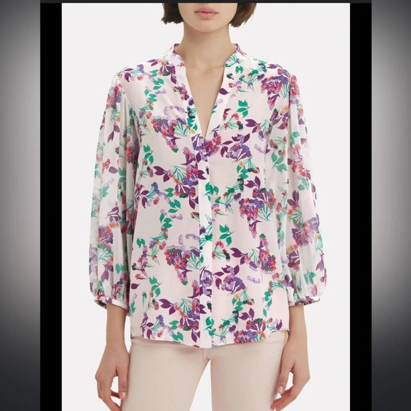 Saloni Chloe Floral Silk Button-Up Blouse‎ - Picture 4 of 10